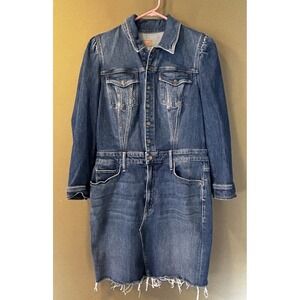 MOTHER Denim The Puffy Bruiser Mini Dress Long Sleeve Button Up Western Sz Med